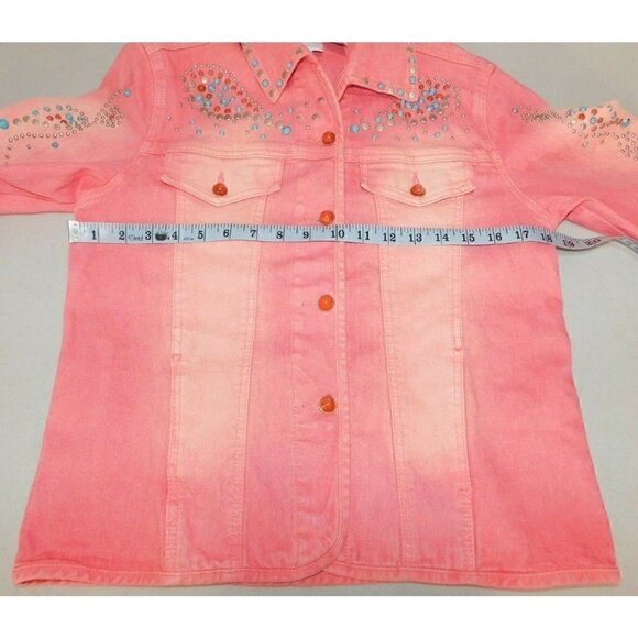 DIANE GILMAN pink jean jacket with bedazzled bling stones, woman's size XS - Picture 2 of 7